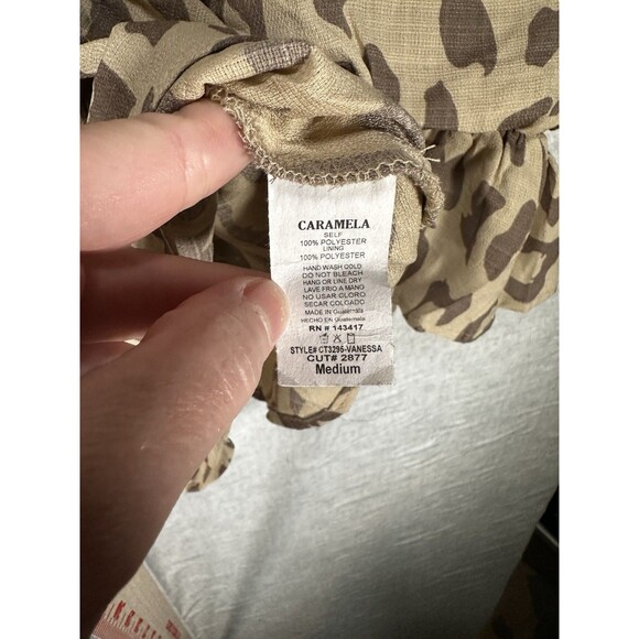 Caramela Smocked Leopard Long Sleeve Top Off Shoulder Women’s Medium Puff Sleeve - Picture 3 of 6